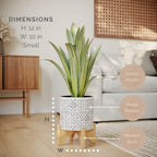 EverNest Tristan Boho Chic White and Black Embellished Patterned Modern Planter, Bohemian Style, Planter with Arch Wood Stand, Indoor Home Decor Plant Holder (Small, 1 Gallon) - Image 2