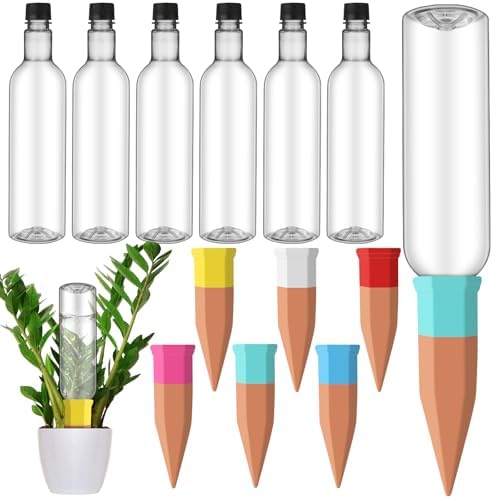 SiliFine 6 Sets Terracotta Watering Spikes,Clear and Mixed Color by SiliFine
