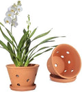 vensovo 8 Inch Terracotta Orchid Pots with Holes and Saucers - 2 Pack Clay Orchid Planter Pots for Repotting, Breathable Flower Pots for Indoor Outdoor, Promotes Air Circulation & Healthy Roots by vensovo
