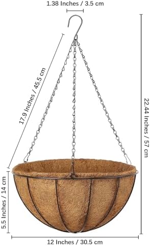 LCHUANG Hanging Baskets Planter for Plants - 4 Pack 12 Inch Metal Baskets with Coco Coir Liner, Hanging Flower Pots for Outside with Chain, Indoor Outdoor Garden Porch Decoration (12'' Pack of 4) - Image 3