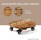 THYOI 2 Pack 12" Acacia Wood Plant Caddy with Lockable 360° Caster Wheels, 300 LB Heavy Duty Rolling Stand for Indoor Outdoor Planter Pots, Wooden Dolly for Patio (Golden Teak, Round) - Image 2