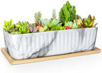 Succulent Pots, Large Shallow Rectangle Planters with Drainage Tray by ARTKETTY