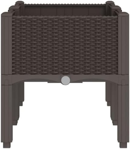 Brown Elevated Garden Planter with Legs, 31.5x15.7x16.5 Inch Polypropylene Planter Box for Climbing Plants, Rattan Look Design for Patio and Terrace - Image 4