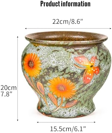 Sungmor 9 Inch Hand Painted Ceramic Succulent Plant Pots - Green & Daisy - Image 3