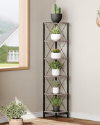 CHOEZON 6-Tier Corner Shelf, Corner Bookcase, 66.9" Tall Vertical Display Rack, Plant Stand, Open Storage Shelf, for Living Room, Bedroom, Study, Kitchen, Greige and Black TCJ13BG - Image 5