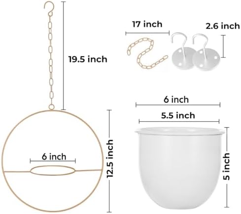 2 Pack Hanging Planter with 5.5" Pot, Metal Hanging Plant Holder - Image 5