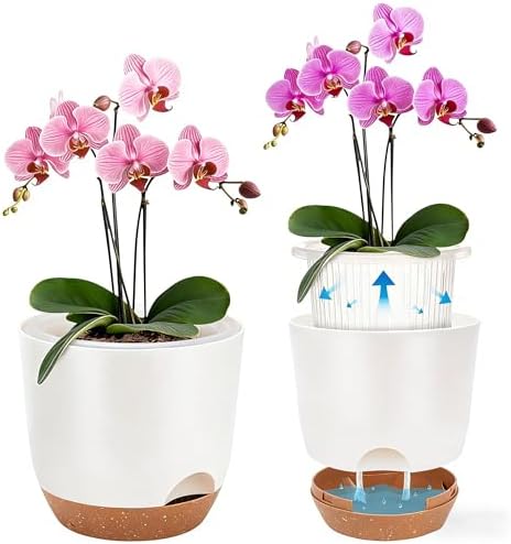5Packs Self Watering Orchid Pots for Indoor Plants,5.8 Inch Macetas para Orqudeas,Flower Pots for Indoor Plants with Holes(White) by Sxueg