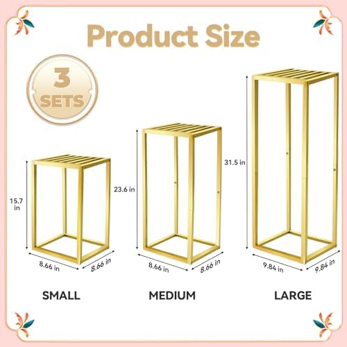 3pcs Cylinder Stands for Party, Gold Square 15.7/23.6/31.5 inch - Image 2