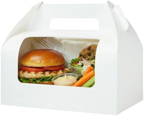 UnicoPak 30 Pack 9x6x6 White Bakery Boxes with Window, Large Gable Boxes for Lunch, Treats, Cookies, Pastries, Cardboard Gift Boxes for Christmas, Holiday Presents, Auto-Popup Assembly by UnicoPak