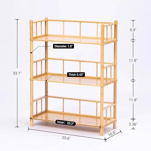 3-Tier Expandable Freestanding Open Bamboo Book Shelf - No-Tool Assembly & Modular,Bathroom Storage Shelf Unit Plant Stand for Small Space, Bedroom, Living Room, Home Office (Natural, 3-Tier WithRail) - Image 2