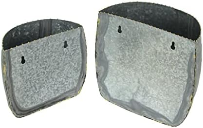 Vintage Look Galvanized Finish Metal Rounded Wall Pocket Set of 2 - Image 3