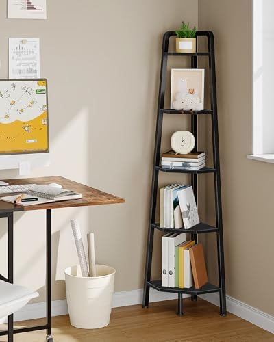 CHOEZON Corner Shelf, 5-Tier Ladder Corner Shelf, Ladder Bookshelf, 59.6" Tall Vertical Display Stand, Metal Frame Bookshelf, for Living Room, Bedroom, Kitchen, Black TCJ20BB - Image 3