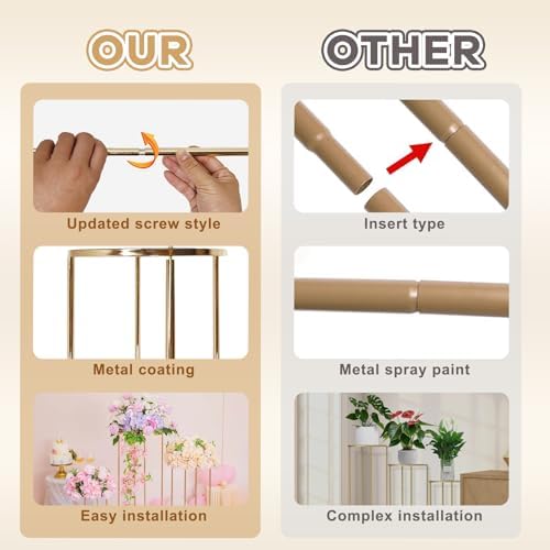 3pcs Gold Metal Plant Stand, Cylinder Pedestal Stands for Party, Metal Plant Columns Pedestal Stands for Display, Round Cylinder Columns tables for Weddings Cake Stand Floor Plant Tables - Image 5