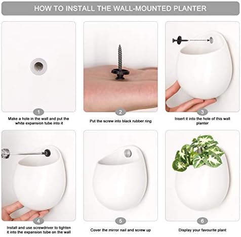 Mkono 4 Inch Wall Mounted Planter Round Ceramic Hanging Plant Holder Decorative Flower Display Vase Succulent Pots for Indoor Plants, Set of 3, White (Plants NOT Included) (Pack of 2) - Image 7