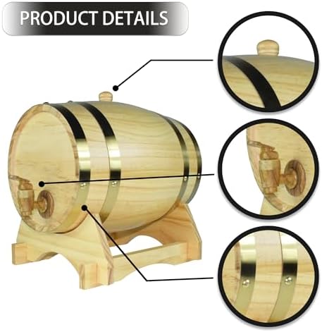 1.5L Oak Aging Barrel Dispenser - Home Whiskey Decanter for Wine, Spirits, Beer & Liquor (White) - Image 4