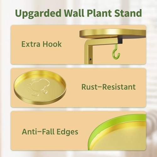 LASZOLA 4Pcs Wall Mount Plant Shelves with Hangers for Indoor Planters, Heavy Duty Metal Window Floating Flower Holders Stand for Kitchen Bathroom, Classic Gold - Image 4