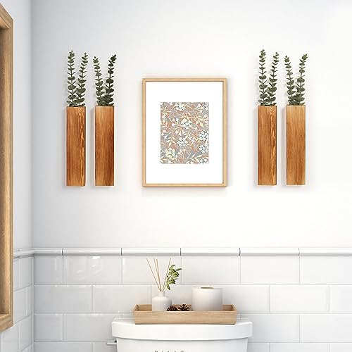 4 Pack Wood Wall Planters with 8 Faux Eucalyptus Stems for Wall Decor - Image 5