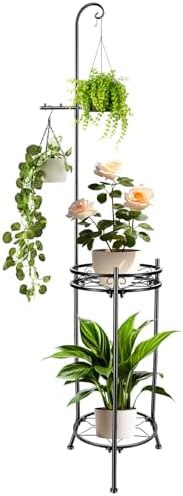 Plant Stand,Adjustable 3 Tier Potted Holder Flower Pot Stand with Hangers by CCAENI