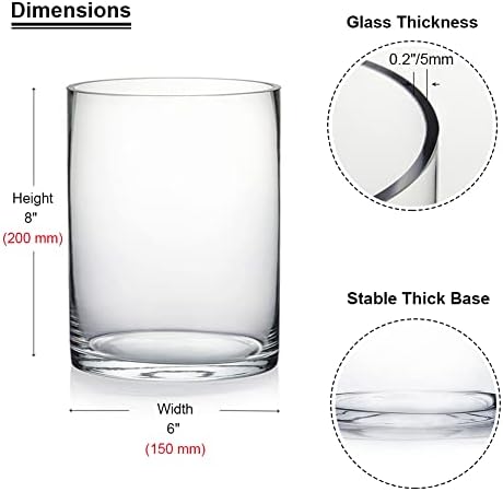 Enova Floral Set of 4 Clear Cylinder Glass Vase 6W x 8H Inches, Clear Flower Vases, Pillar Candle Hurricane Floating Candle Holder Vase, Glass Flower Vase for Wedding Centerpieces, Home Décor - Image 2