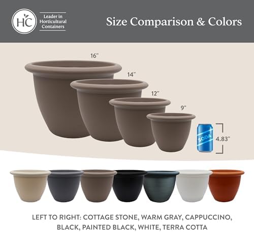 The HC Companies Sevilla Flower Planters - Durable Outdoor & Indoor Planter - Round Lightweight Self Watering Plant Pots for Herbs & More (14" Cottage Stone, Pack of 1) - Image 6