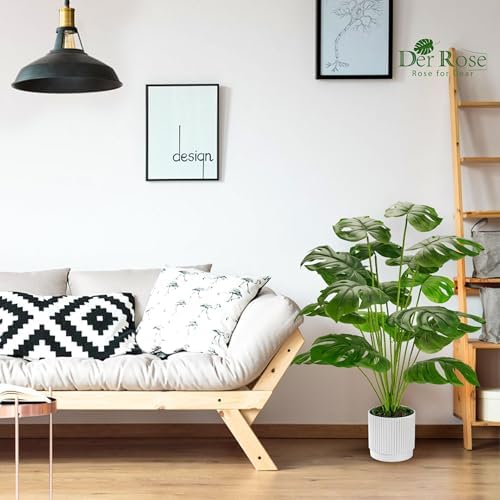 Der Rose 28" Fake Plants Large Artificial Monstera Faux Potted Plants Indoor Tall for Outdoor Living Room House Floor Front Porch Tree Decor (Pack of 2) - Image 2