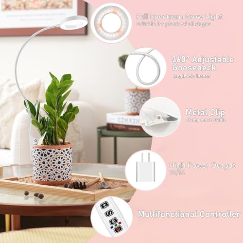 Grow Light, Plant Light for Indoor Plants, Full Spectrum Desk Clip On Grow Lamp with Automatic Timer for 3H/8H/12H, 10 Dimmable Levels, 3 Pack - Image 3