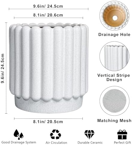 Ceramicfor Ceramic Plant Pot, 9.6 Inch, White - Image 3