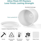 FaithLand 12-Inch Large Modern Cylinder Planter, Thick-Walled Plastic Plant Pot with Drainage Holes and Detachable Saucer, Matte White, Ideal for Indoor & Outdoor Plants Flowers - Image 2