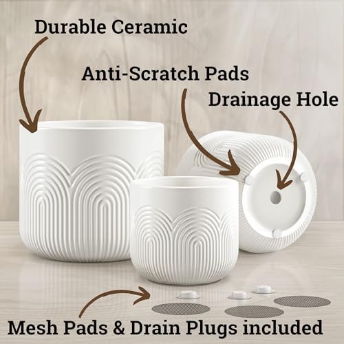 Ceramic Pots for Plants Set of 3, 6, 5, 4 Inch Diameter with Drainage Holes - Image 2