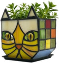 Tiffany Stained Glass Orange Cat Flower Pot,Handmade Cute Pots for Plants, Room and Office Decoration Glass Container Storage,Indoor Plant Pots with Drainage,Plant Gifts 4.6x3x5.15 in by Entlityful