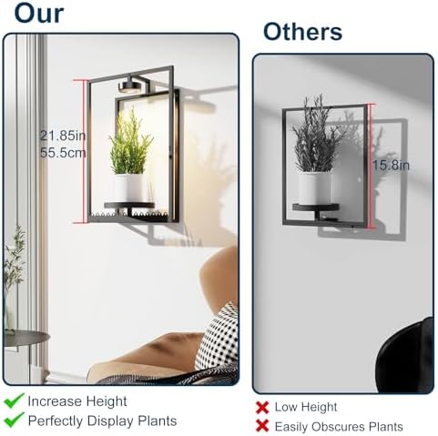 Shineled Wall Plant Holder, Indoor Plants Holders with Remote Grow Lights, Plant Shelves Hanging Planters, Framed Plants Holder for Living Room, 2 Pack - Image 4