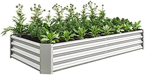 Metal Raised Garden Bed Outdoor, Rectangle Galvanized Rustproof Raised Planter Boxes for Flowers, Plants, Vegetables, Herbs (Silver, 6x3x1FT) by Unknown