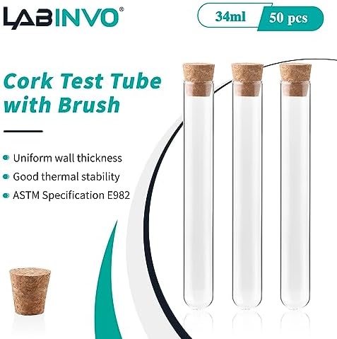 50 PCS of 34ml Glass Test Tubes with Cork Stoppers and Brush, Round Bottom, Thickness 1.0-1.2, 20x150mm, for Plants, Bath Salts, Party Decoration, Scientific Experiments, IN-TTS01 - Image 2