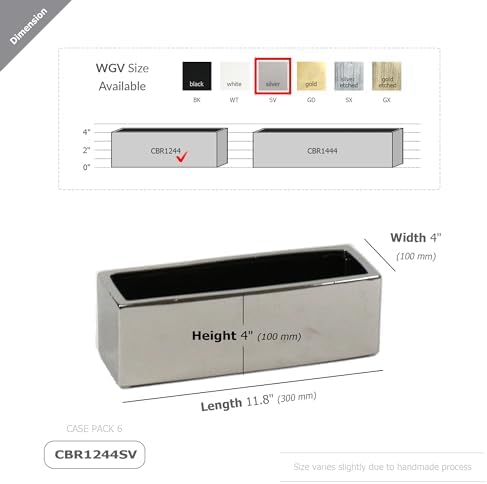 WGVI Long Rectangle Ceramic Planter Vase in Silver 12" x 4" x 4"H, Block Rectangular Terrarium Box Pot, Flower Arrangement, Table top Centerpiece, Home Decor Organization Storage Container, 1 Pc. - Image 2