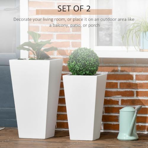 Outsunny 2-Pack Outdoor Planter Set with Drainage Holes, 22in & 18in, White - Image 4