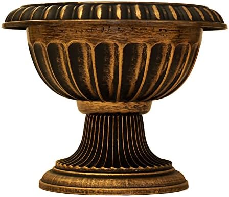 Round Heavy Duty Plastic Clay Look (2 Count) Flower Seedlings Nursery Pot/Planter/Urn with Wide Base for Garden Patio Office Ornaments Home Decor Long Lasting Reusable Light Weight (Gold-L) by Unknown