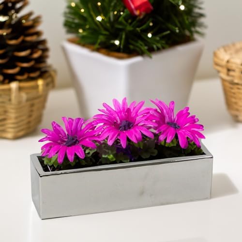 WGVI Long Rectangle Ceramic Planter Vase in Silver 14" x 4" x 4"H, Rectangular Box Block Terrarium Pot, Flower Arrangement, Tabletop Centerpiece, Home Decor Organization Storage Container, 1 Pc. - Image 6