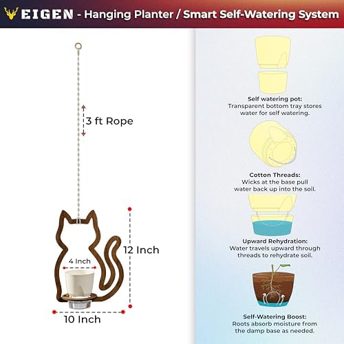 EIGEN Hanging Planters for Indoor Plants - with Self Watering Pots for Indoor Plants (Included), Comes with Macrame Plant Hanger Cord, Cat Decor Planters with Plant Pots (2 Set) - Image 6