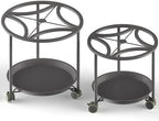 TOSKING 2-Pack Black Round Rolling Plant Caddies with Water Tray – Metal Stands with Wheels, Geometric Pattern, for Indoor Planters (13" & 11") by TOSKINGESSENCE