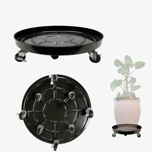 1 Pack Metal Plant Caddy With Wheels 20 Inch Black, Round Rolling Heavy Duty Plant Dolly, Heavy Plant Pot Mover Outdoors or Indoors, The Metal Wheel Can Rotate 360 Degrees or Lockable. by AyaLight