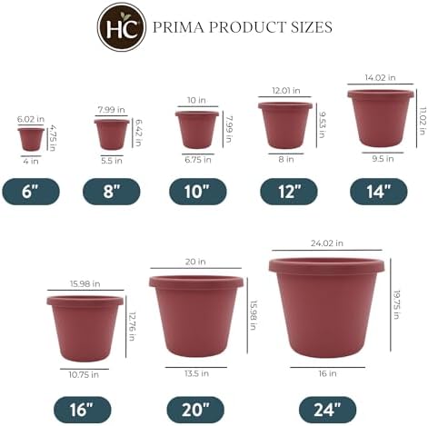 The HC Companies 20 Inch Round Prima Planter - Large Plastic Plant Pot with Rolled Rim for Indoor Outdoor Plants Flowers Herbs, Clay - Image 4