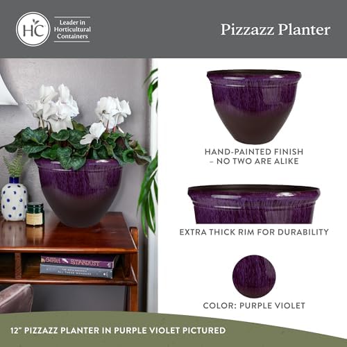 The HC Companies Pizzazz Round Planter Pot, 9 Inch, Purple Violet, 2-Pack - Image 2