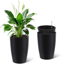 Self-Watering Tall Planter Set – 2 Large 16" & 22" Black Plastic Flower Pots with Drainage, Water Level Gauge – Indoor Outdoor Use, Patio, Porch, Balcony, Garden, Home Office by Unknown