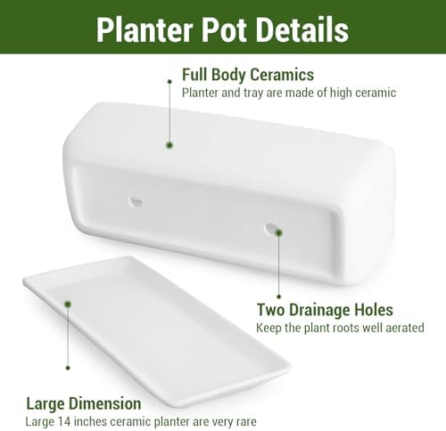 MyGift 14 Inch Unglazed White Ceramic Indoor Plant Pot with Drainage Hole - Image 5