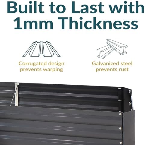 Sunnydaze Galvanized Raised Garden Bed, L-Shaped, 5x5x1 ft, Dark Gray - Image 2