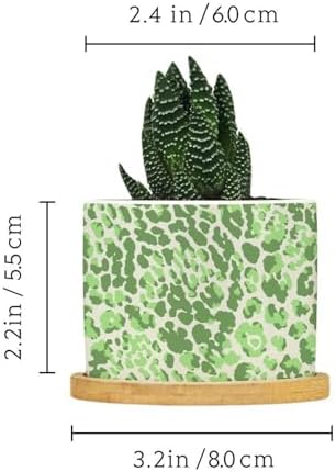 Leopard Green Beige Planters Ceramic Chinoiserie Style Green Round Flower Pot with Drainage Holes and Bamboo Tray Pot for Pots Outdoor Indoor Plants - Image 2
