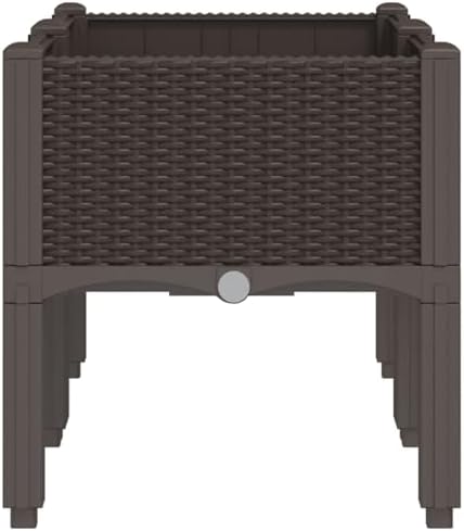 Gecheer Elevated Garden Planter Box with Legs, 80x40x42 cm Brown Rattan Look PP Raised Bed for Outdoor Patio Terrace, Durable Flower Vegetable Pot with Drainage - Image 4