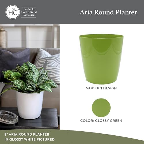 The HC Companies Aria Round Self-Watering Pot - Lightweight Plastic Planter for Herbs & More - Durable Plant Pots for Indoor Plants & Outdoor Plants (8" Glossy Avocado, Pack of 2) - Image 2