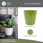 The HC Companies Aria Round Self-Watering Pot - Lightweight Plastic Planter for Herbs & More - Durable Plant Pots for Indoor Plants & Outdoor Plants (8" Glossy Avocado, Pack of 2) - Image 2