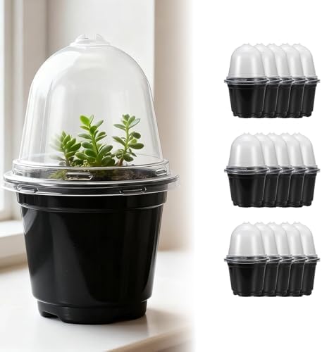 3.5/4/5” Nursery Pots with Humidity Dome, Square Seedling Pots Thickened Hardened with Tray, Plastic Seedling Containers for Indoor Outdoor Plant Germination(B,15PCS-3.5IN) by Unknown